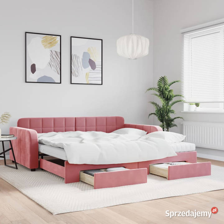 Sofa rozsuwana z szufladami różowa aksamit Warszawa
