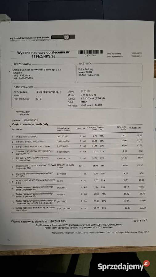 Suzuki Sx4 Rok produkcji 2012 SX4 Motoryzacja Mokra