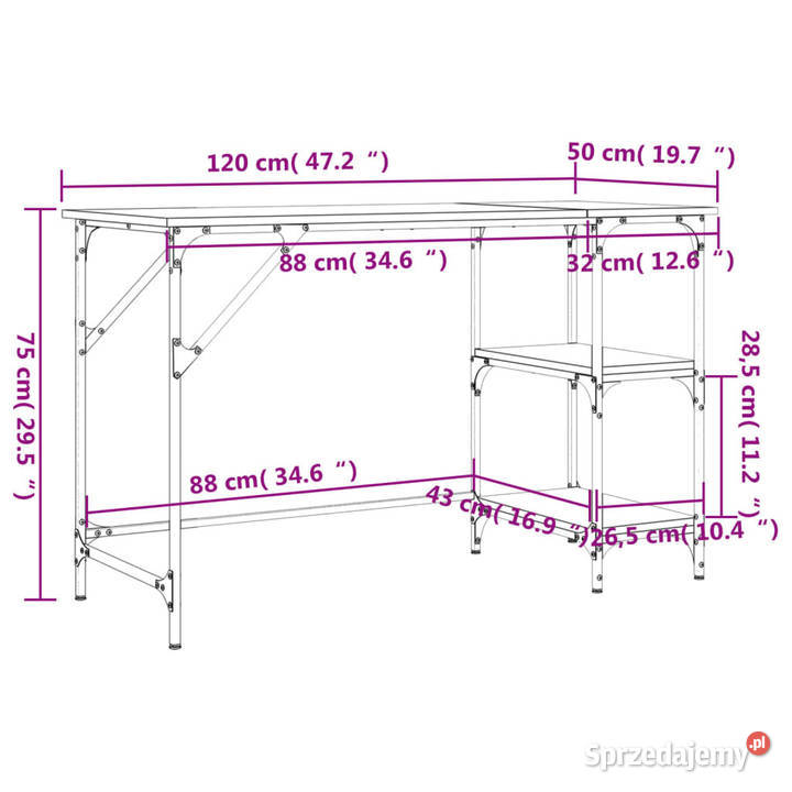 Biurko dąb sonoma 120x50x75 metal i materiał Warszawa