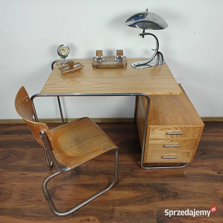 BIURKO Rura Chrom Czereśnia Modernizm Bauhaus