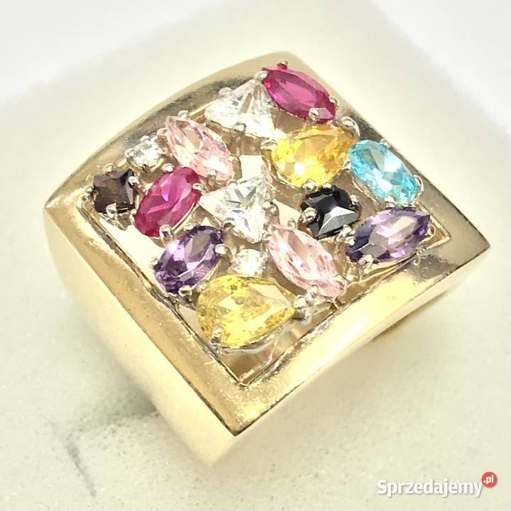 Pierścionek z żółtego ZŁOTA 585 cudne KAMIENIE Warszawa