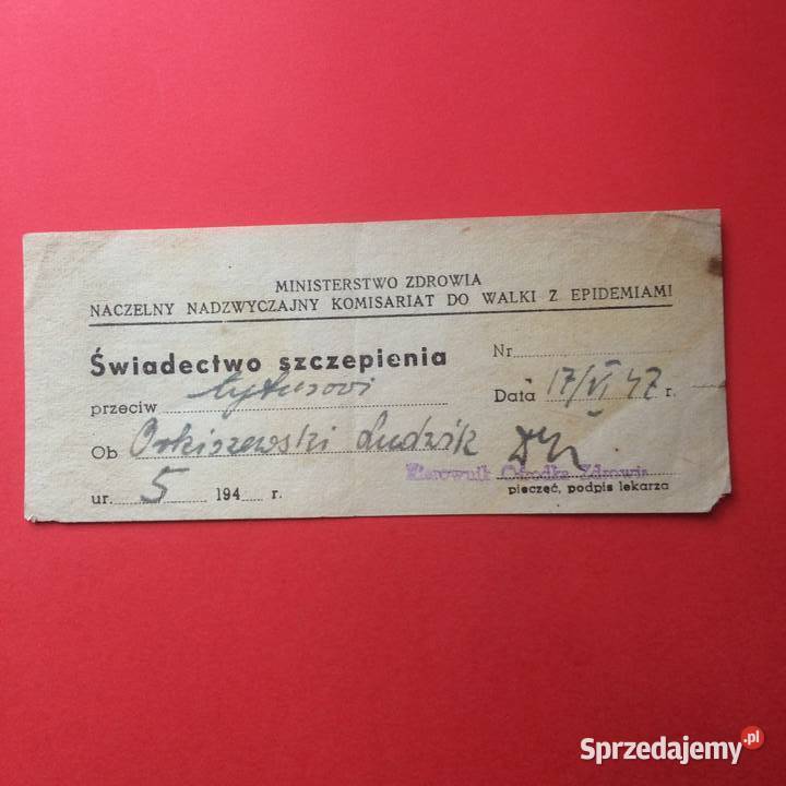 1717 Świadectwo Szczepienia Orkiszewski