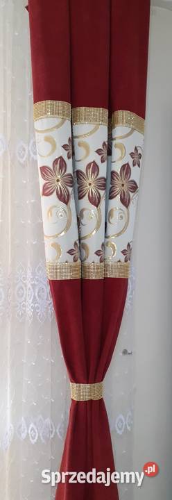 Zasłony pluszowe bordowo złoty kwiat Mława