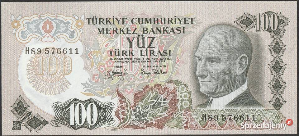 Turcja 100 lirasi 1970 ATATURK stan bankowy UNC Łódź sprzedam