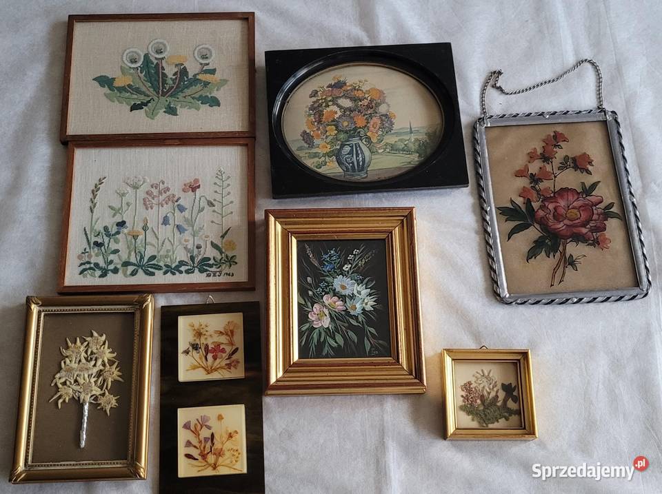 Urocze trzy obrazy haftowane ręcznie Polne Kraków sprzedam