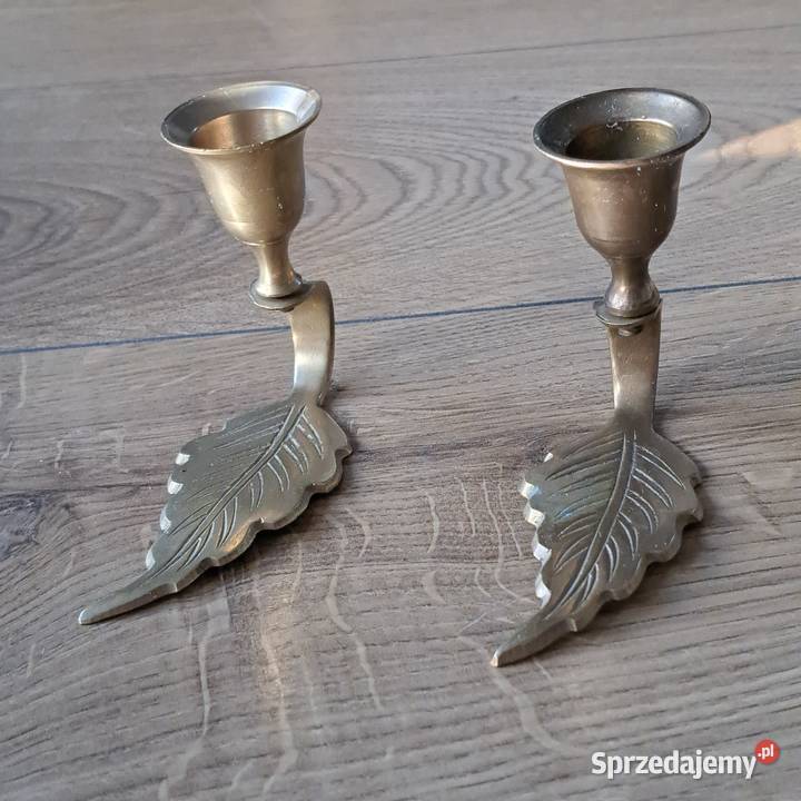 Zestaw 2 mosiężnych świeczników vintage liść Dekoracje i ozdoby