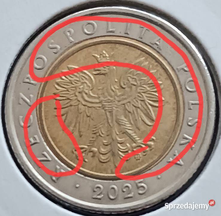 5 Złotych 2025 r Błąd mennicy 1 Numizmatyka Konin