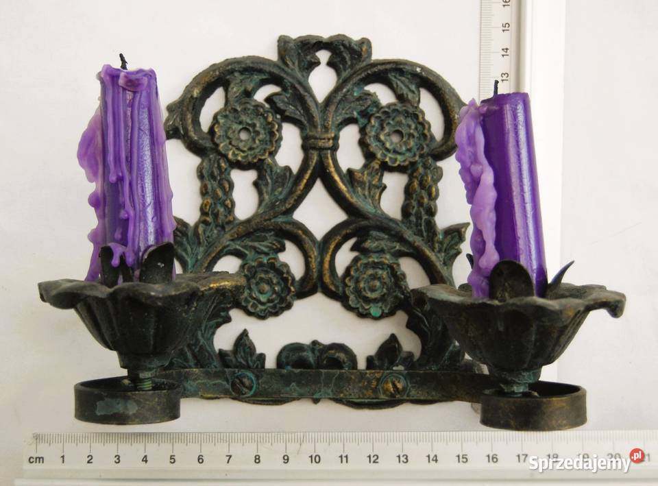 Świecznik żeliwny metalowy patynowany