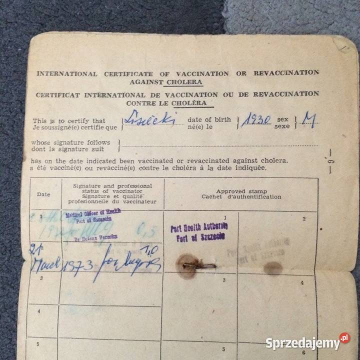 1419 Międzynarodowy Certyfikat Szczepień Szczecin sprzedam
