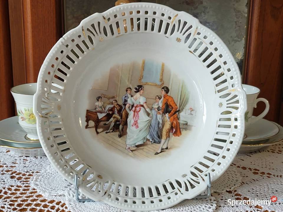 Duża ażurowa miska ze scenką staruszka Gdańsk