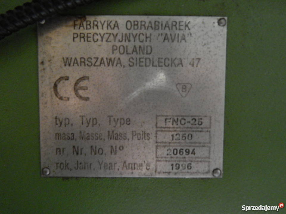 Frezarka konwencjonalna AVIA FNC 25 1996 Nowy Tomyśl