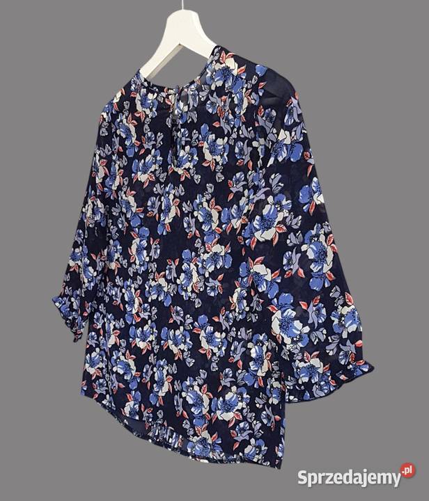 Damska bluzka granatowa w kwiaty z krótkim Chrzanów