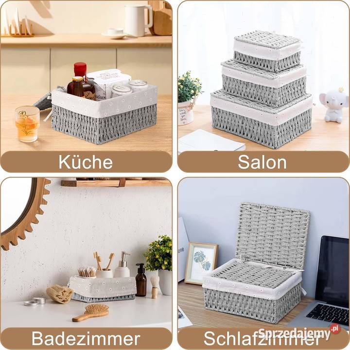 Kosz z pokrywką 3 sztuki pleciony kosz z liny Jaworzno