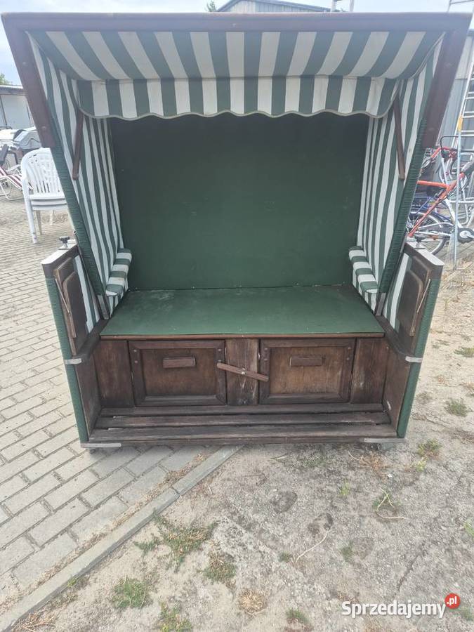 Leżak plażowy 2osobowy w zielonobeżowe paski łódzkie Poddębice