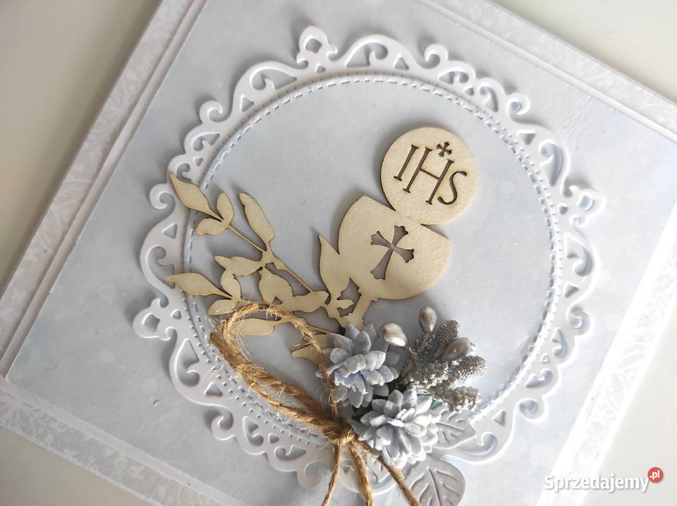 Kartka ręcznie robiona Komunia Święta niebieska łódzkie Łódź