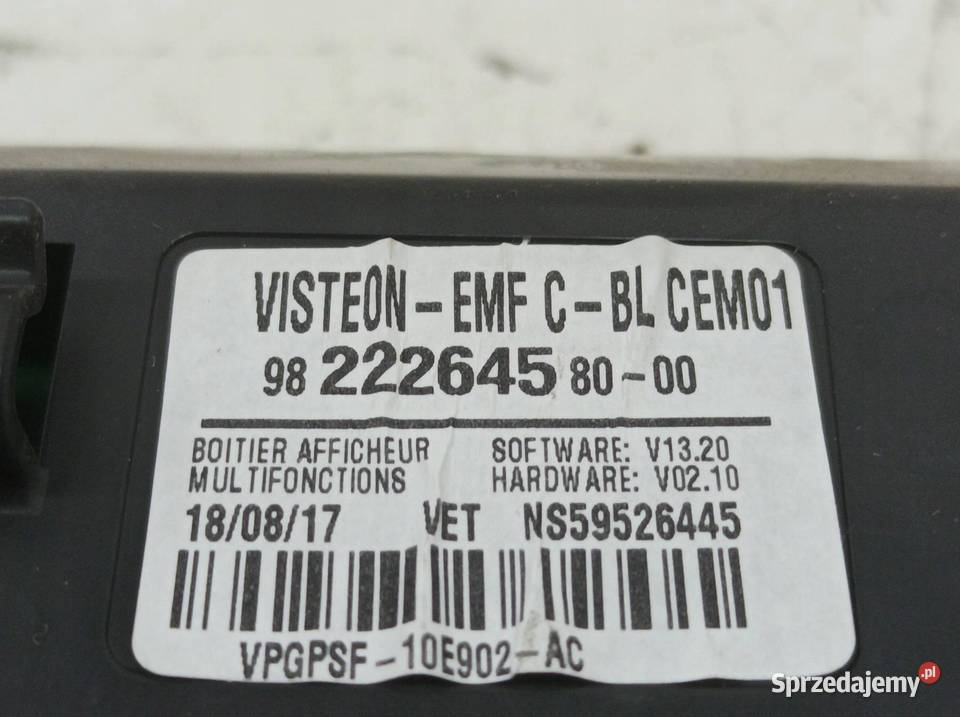 WYŚWIETLACZ 9822264580 Peugeot Expert III 2016