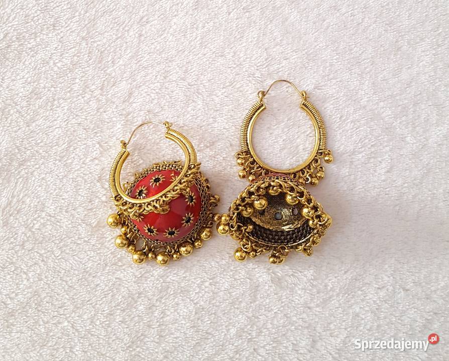 Kolczyki duże boho indyjskie jhumka czerwone Szczecin