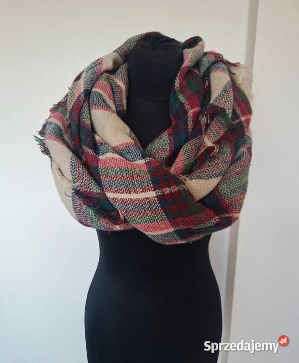 Jasna chusta szalik gruba ciepła zimowa w kratę Pozostałe Kraków sprzedam