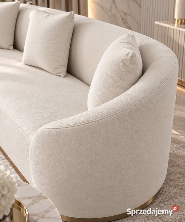 Sofa glamour welurowa biała 220 ze złotą sprzedam