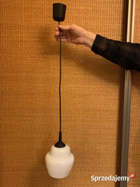 Lampa zwis klosz biały vintage PRL wisząca Warszawa