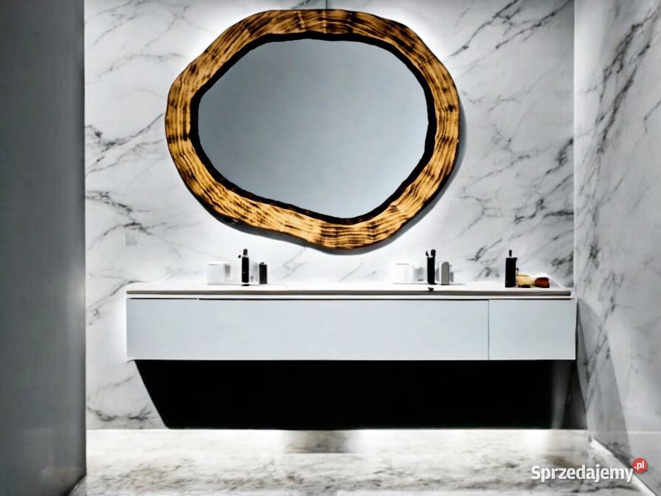 lustro drewniane do łazienki nowoczesny owal Rzeszów