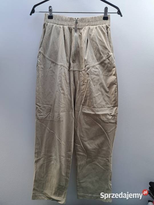 Beżowe spodnie damskie ZARA S luźny krój wysoki Rozmiar 36(S) Trąbki Wielkie