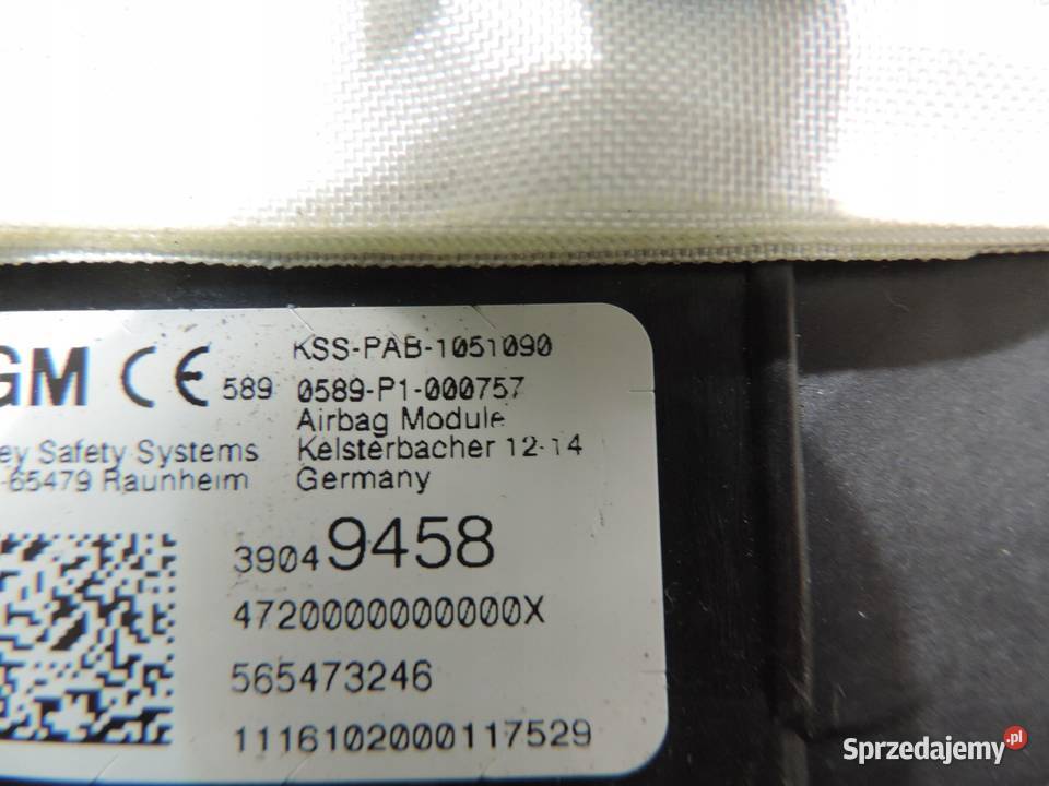 PODUSZKA PASAŻERA 39049458 OPEL ASTRA 5 K V