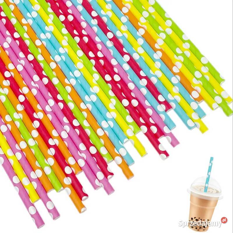 Słomki Papierowe Kolorowe w Kropki 100 AS Płock