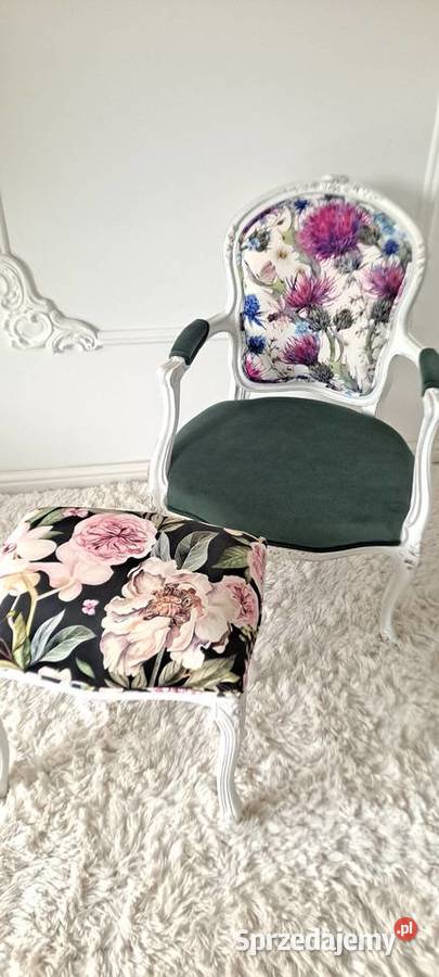 Stylowy fotel pufa kwiaty Ludwik Ludwikowski Szczecin