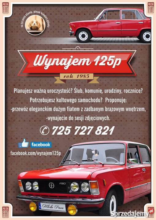 Dużym Fiatem do ślubu Fiat 125p wesele urodziny Sulechów