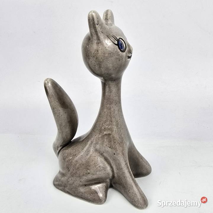 Kot midcentury modern ceramika Faianta mazowieckie Bronisze