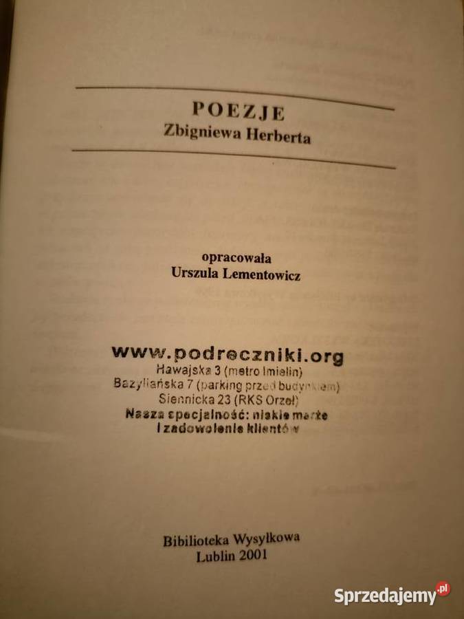 Herbert Poezje biblioteka analiz literatury Rok wydania 2001 Warszawa