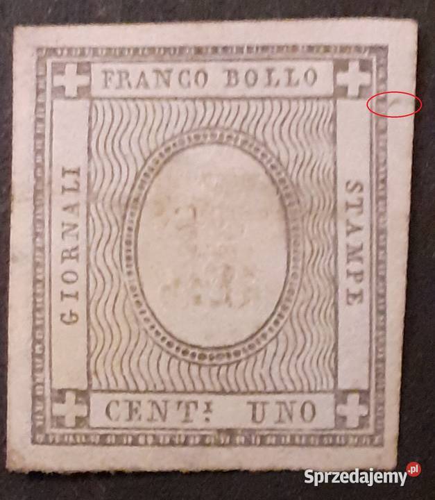 Włochy Neapol 1c 1861 r SG 8 uszkodzony nie Filatelistyka