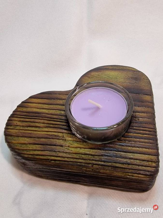 Świecznik drewniany serce mchowy na tealight Sępopol