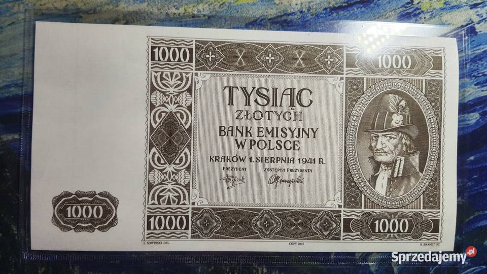 Krakowiak 1000 złotych 1941 bez serii i numeru Warszawa