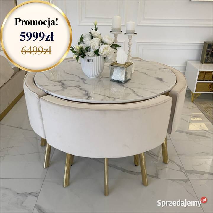 Stół glamour okrągły nowoczesny biały złoty mazowieckie Warszawa