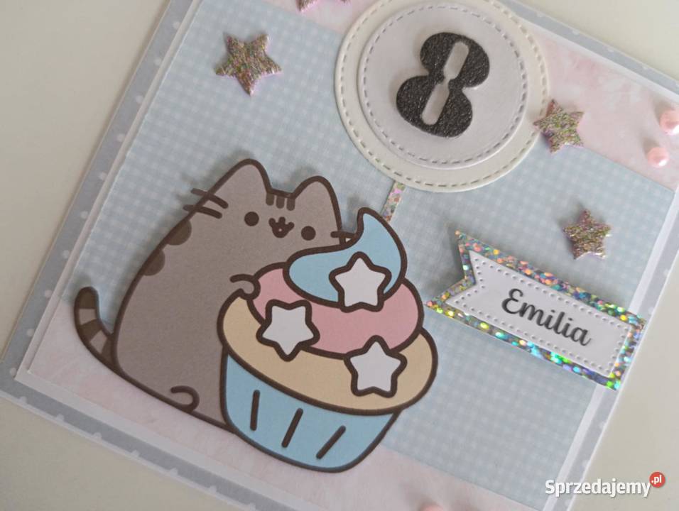 Kartka ręcznie robiona na urodziny kotek Pusheen Łódź sprzedam
