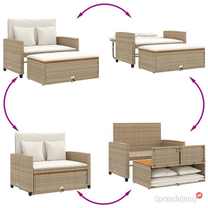 Sofa ogrodowa z poduszkami 2os beżowa rattan PE Warszawa