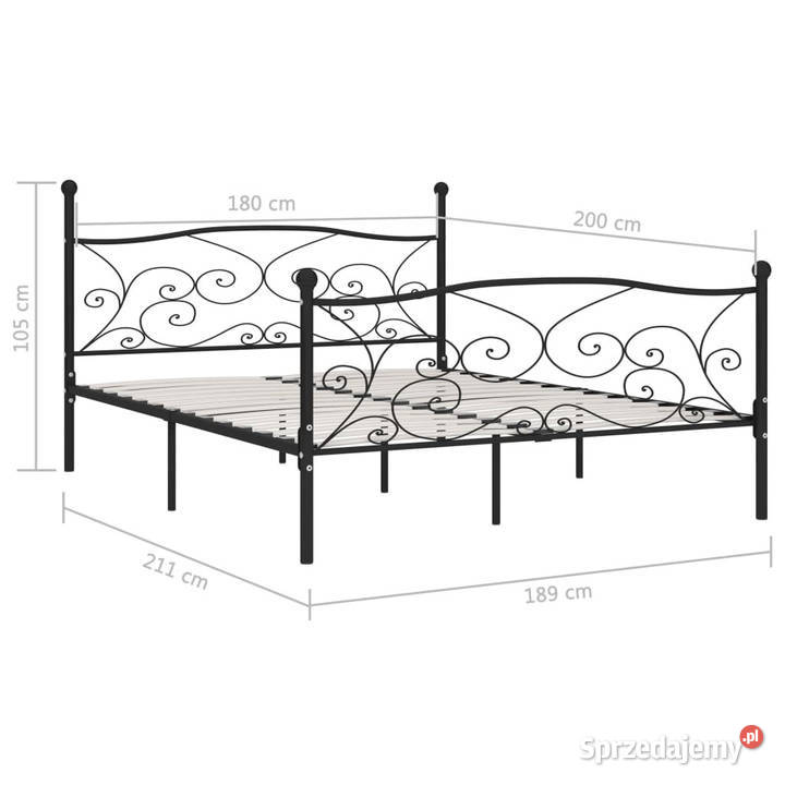Łóżko Metalowe Czarne Rama Łóżka Ze Stelażem 180 189cm