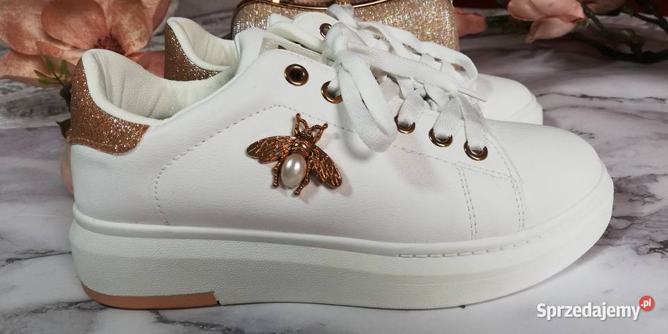 buty sportowe sneakers białe złote pszczółki mazowieckie Warszawa