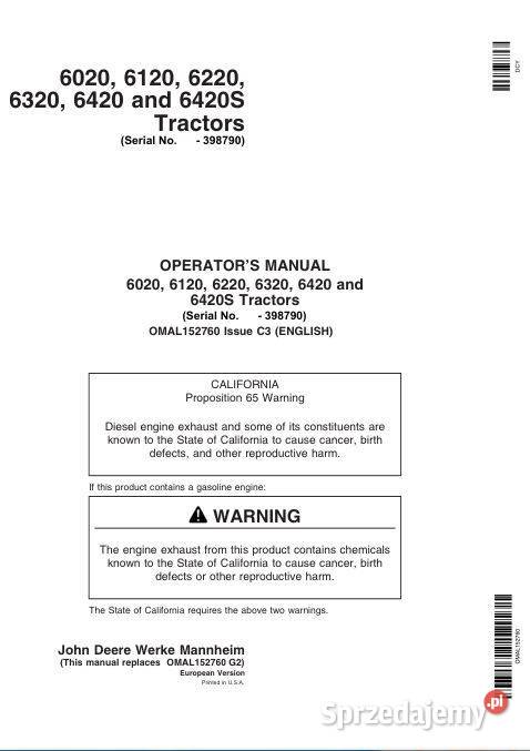John Deere 6020 6120 6220 6320 6420 instrukcja sprzedam