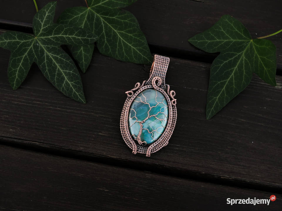 Dwustronny miedziany wisior drzewo życia zielony Naszyjniki Wieliczka