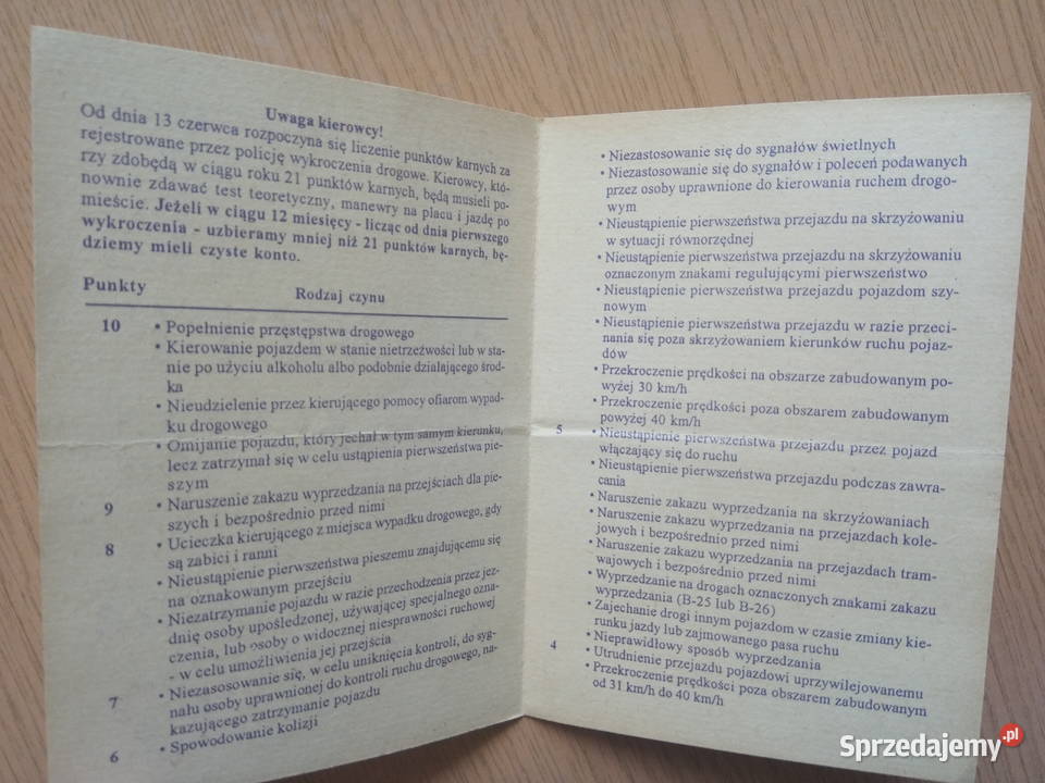 Punkty karne kierowców PZU 1998r Dąbrowa Górnicza
