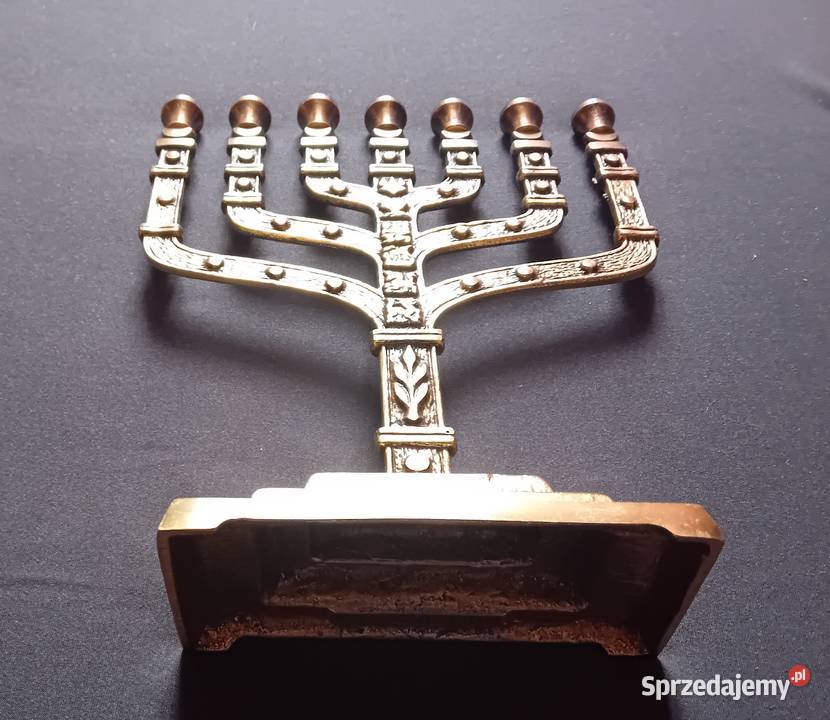 Mosiężna menora Hen Holon Israel druga połowa XX Koźminek