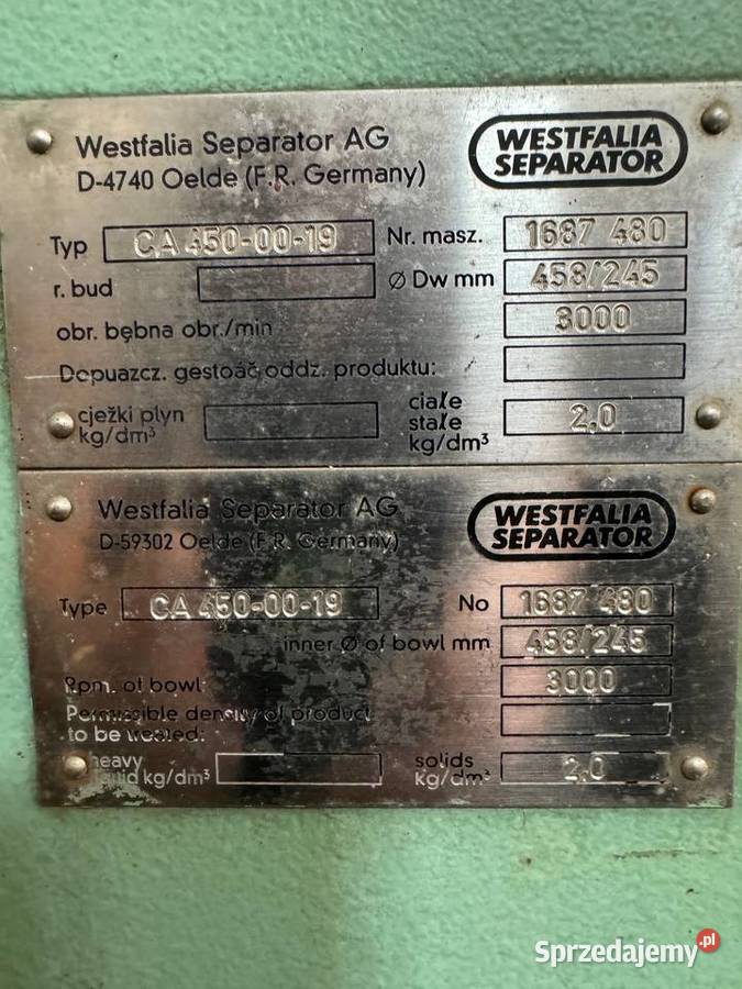 GEA Westfalia Separator dekanter Warka sprzedam