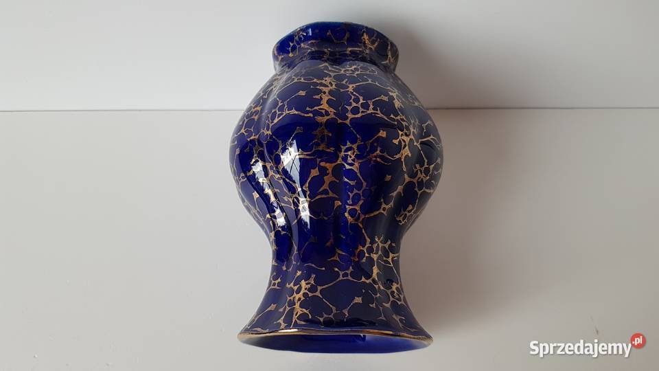 Kobaltowo złoty porcelitowy wazon wazonik Dąbrowa Górnicza