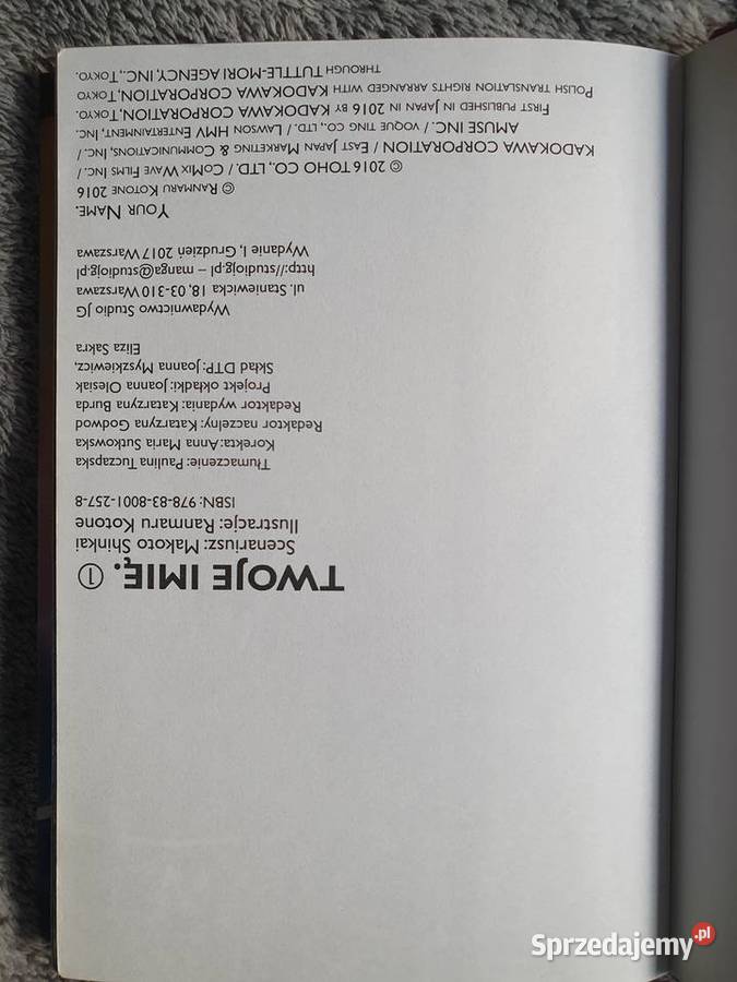 Twoje Imię zestaw 2 tomów wydanie 1 2017 MANGA Rok wydania 2017 Gdynia