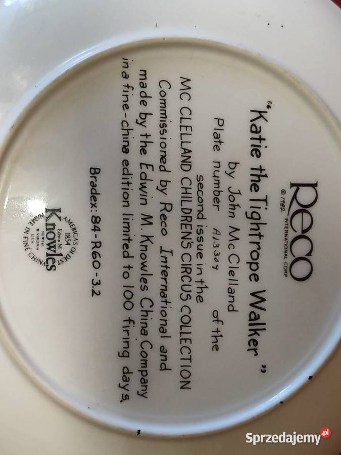 Talerz kolekcjonerski Katie the Tightrope Walker Porcelana i szkło Chorzew sprzedam