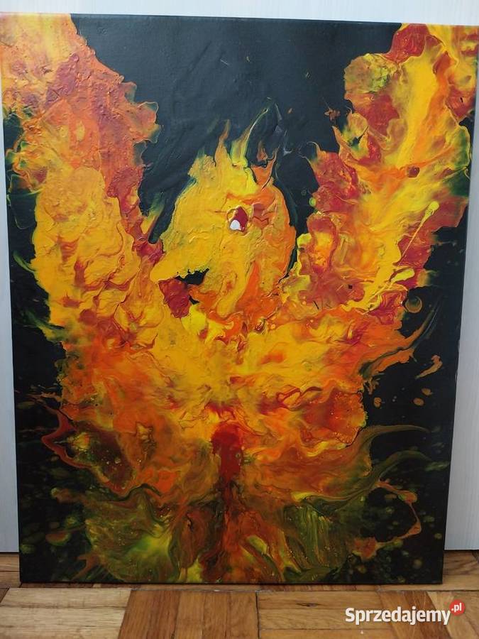 Żółty Ptak z Ulicy Sezamkowej obraz pouring wielokolorowy