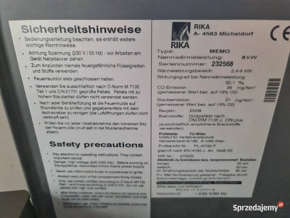 Piec na pellet pelet kominek koza kocioł RIKA lubuskie Siedlisko